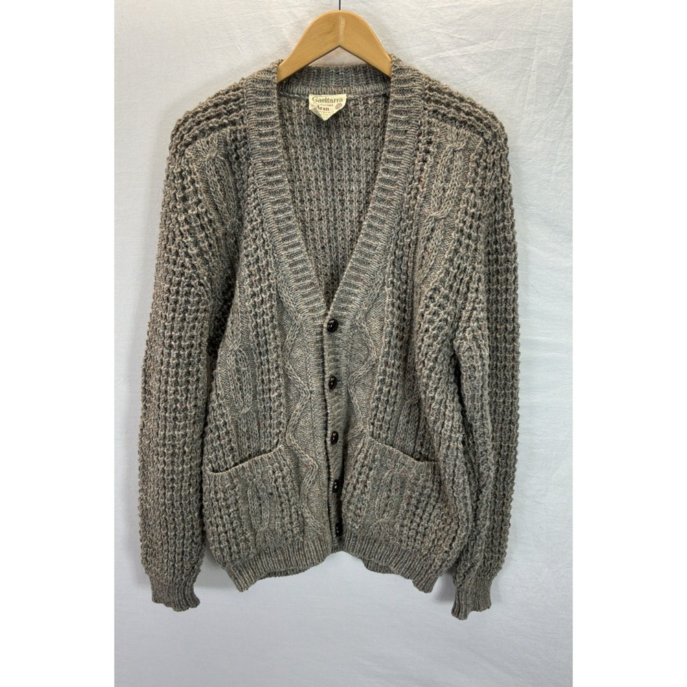 VTG Gaeltarra Sweater Cardigan Mens 44" Gray fisherman Grandpa Ireland Chunky